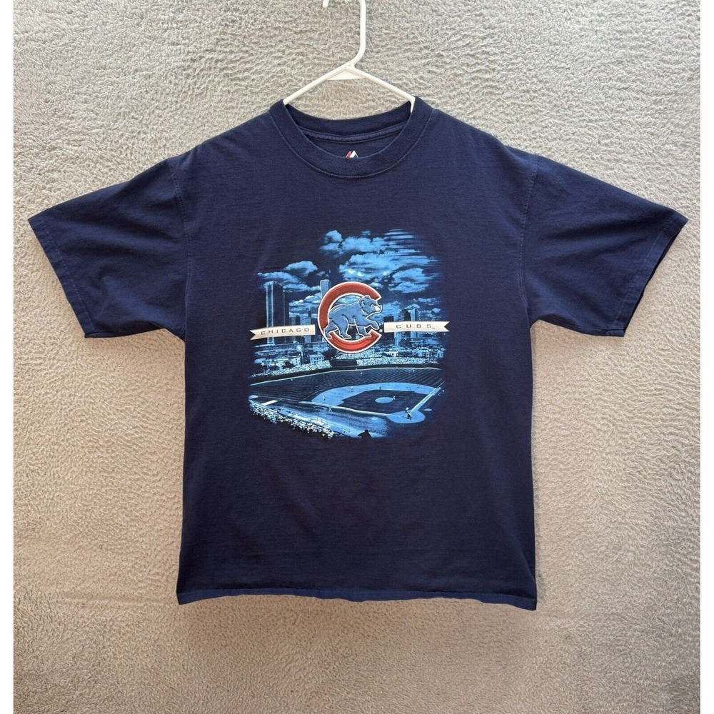 Chicago Cubs Shirt Adult Large Blue Wrigley Field MLB Baseball Majestic Mens